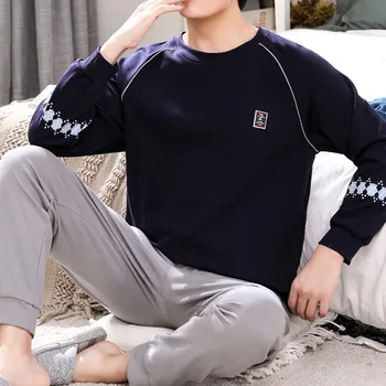 Jaunu 2021. gada Pavasara Vīriešu Pidžamas ar garām Piedurknēm Vīriešu Pidžamas Komplekts Vīriešiem Tīra Pilnu Kokvilnas Pidžamu Vīriešiem Sleepwear Uzvalks homewear L-3XL