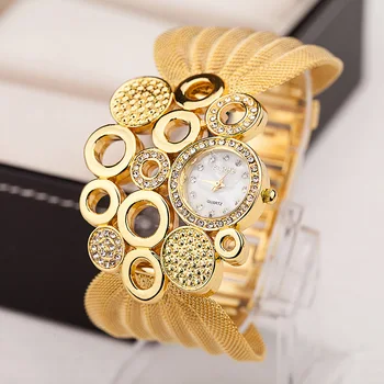 Jaunu Zelta Rhinestones Sieviešu Aproce Skatīties Luksusa Zīmolu Dāmas Kleitu Skatīties, Kvarca Rokas pulksteņi Dāvanas Sieviešu Pulkstenis Reloj Mujer