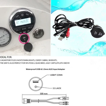 Jūras Ūdensizturīgs Stereo Radio, Audio, Bluetooth, FM Uztvērējs Auto MP3 Atskaņotājs+USB Pagarinājuma Mount Audio Kabelis RV LTV UTV Jahtas