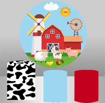 Karikatūra lauksaimniecības tēmu, apaļi fona baby dušas apļa fona dzīvnieku bērniem dzimšanas dienas ballīti apdares tabula plintuss segtu YY-390