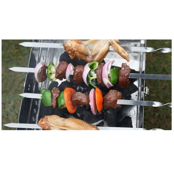 Karstā Pārdošanas GRILA Iesms Nerūsējošā Tērauda Shish Kebabs BBQ Dakša āķu Dzīvoklis Koka Rokturis Grila Adatu Gaļas Grils, Āra Rīki 6pcs
