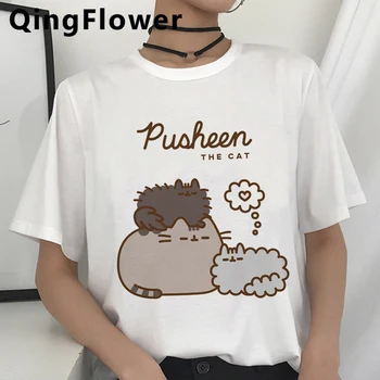 Kawaii Pusheen Kaķis Smieklīgi T Krekls Sievietēm Cute Anime Harajuku Karikatūra T-krekls Modes Ullzang 90s T Grafiskais Top Lakrosa Sieviešu