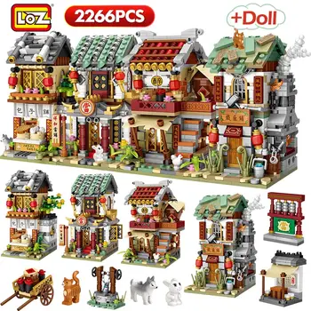 Kopā 4 Komplekti 2266pcs Mini Celtniecības Bloki, Mini Iela, Pilsēta, Ķīnas Iela Tradīcijas, Arhitektūras Modelis Ķieģeļu Bērniem Rotaļlietas