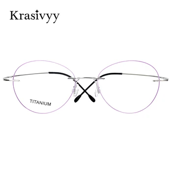 Krasivyy Bez Apmales Tīra Titāna Brilles Rāmis Sievietēm Ultravieglajiem Optisko Recepšu Brilles Klasika Vintage Apaļas Brilles
