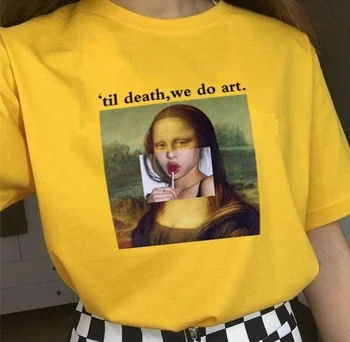 Kuakuayu HJN Vasaras Modes Monalisa Mākslas T-krekls Kokvilnas Gadījuma Smieklīgi Unisex Sievietēm ar Īsām Piedurknēm Hipster