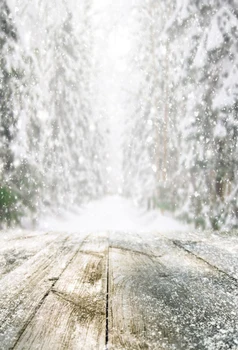 Laeacco Ziemas Sniega Priežu Meža Iesaldēt Koka Grīdas Light Bokeh Bērnu Portreta Foto Fons, Fotogrāfijā Fona Photocall