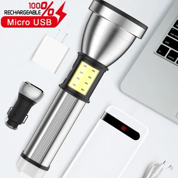 Led Ultra Spožu Lukturīti, USB Uzlādējams Lāpu COB Sānu Gaismas Lukturīti, ar Taillight Ūdensizturīgs 26650 Rokas Gaismas