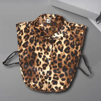 Leopards Drukāt Krekls Viltus Apkakli Sievietēm, Noņemamas Apkakles Nepatiesu Atloks Apkakli Krekls Noņemams Pleds Pusi Krekls Mākslīgās Krās