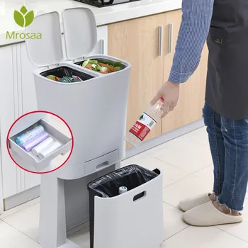 Liela Trim Slāņiem Atkritumu Trash Kannas Virtuves Uzglabāšana Vertikālā Atkritumu Šķirošanas Konteineros ar Riteni Atkritumu Maisu Turētājs Pārstrādājams
