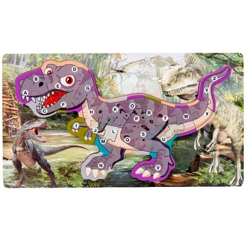 Liels 3D Koka Puzles Dinozauru Mīklas Valdes Burtciparu Puzzle angļu Alfabēta Digitals Izziņas Rotaļlietas Bērniem Ģimenes spēle