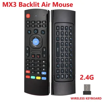 MX3 Backlit Gaisa Peli T3 Smart Tālvadības pulti 2.4 G RF Bezvadu Tastatūra ar Balss Mikrofons X96 tx3 H96 Android TV Box