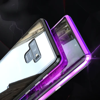 Magnētiskā Adsorbcijas Case for Samsung Galaxy Note 9 8 S9 Plus Caurspīdīga Stikla, Metāla, Case Samsung Note 8 9 S8 Plus Vāciņu