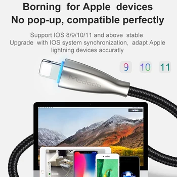 Mcdodo Zibens ar USB Kabeli, lai iPhone X Xs Max 8 Plus Ātrās Uzlādes Kabeli, lai iPhone 7 6s 5 SE iPad Sinhronizācijas Datu Kabeli ar Led