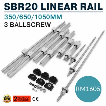 Miniatūras Lineāro Dzelzceļa Rokasgrāmata Lineāro Dzelzceļa+3 Lodīšu Skrūves RM1605-350/650/1050mm Lineāro Dzelzceļa SBR20 par CNC Router/Slīpēšanas Mašīna