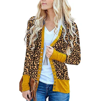 Modes Leoparda Jaciņa Blūze, Krekls Zaudēt Pogas Topi Gadījuma Rudens Ziemas Dāmas Sieviešu Sievietēm Ar Garām Piedurknēm Blusas Pulovers