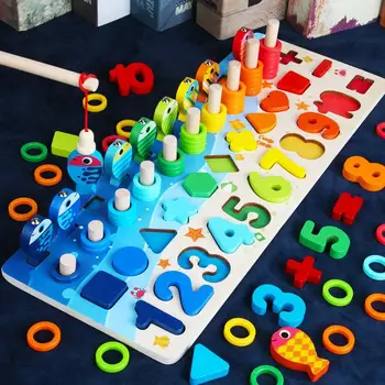 Montessori Izglītojošas Koka Rotaļlietas Bērniem Aizņemts Valdes Matemātikas Zvejas Bērnu Koka Pirmsskolas Montessori Rotaļlietas Skaitīšanas Ģeometrija