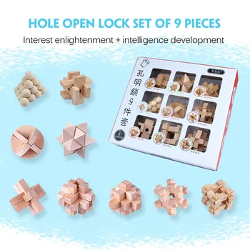 Montessori Koka Rotaļlietas 9pcs Tradicionālo Ķīniešu Puzzle Izlūkošanas Rotaļlietas Koka Puzles Luban Bloķēšanas Izglītības Rotaļlieta