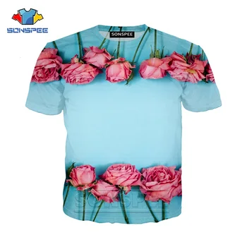 O-veida kakla krekli, ziedu rožu iela colthing jauno Vasaras 3d drukas vīriešu/Sieviešu modes gadījuma Harajuku t-krekls smieklīgi hip hop t krekls