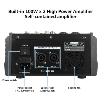 PA4 4Channels Audio Mikseri, Skaņas Miksēšanas pults ar Bluetooth, USB Ieraksts 48V Phantom Power Monitors Ceļi Iebūvēts Barošanas Amplifie