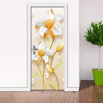 PVC Ūdensnecaurlaidīga 3D Ziedu Durvju Uzlīmes ir pašlīmējošas Sienas Uzlīmes Tapetes Dzīvojamā Istaba Guļamistaba Durvju Uzlīmes, Mājas Dekoru