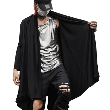 Pavasara Rudens Kapuci Gothic apmetnis vīriešiem Atvērto valdziņu Halloween pasūtījuma Punk rock Naktsklubs apģērbu Ciets Melns