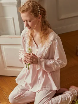 Pidžamas Sieviešu Pidžamas Dāmām garām piedurknēm Sleepwear Sieviete Salds Princese