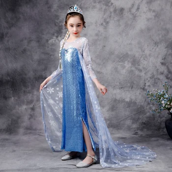 Princese Elza Kleita Meitenēm Vasaras Dress Sniega Karaliene Cosplay Tērpi Kleitas Bērniem Princese Vestidos Sequin Apģērbi