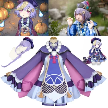 Projekta Qiqi Cosplay Kostīmu Spēle Genshin Ietekmes Zombiju Meitene Kleitu Topi, Bikses Anime Piederumu Komplekts Halloween Drēbes Ziemassvētkiem