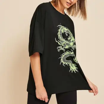 Pūķis Print T-Krekls Sievietēm, Plus Lieluma Īsām Piedurknēm Gadījuma Streetwear Lielgabarīta Ilgi Krekli Pamata Tshirts Dāmas Vasarā #0519