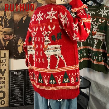 RUIHUO Elk Drukāt Trikotāžas Džemperis Vīriešiem Harajuku Džemperi, Vīriešu Džemperis Modes Hip Hop Džemperi Ziemas Apģērbu Vīriešiem, 2XL 2021. gada Pavasarī