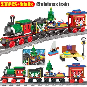 Radītājs Pilsētas Ziemassvētku Vilciena Dzelzceļa Celtniecības Bloki, Dzelzceļa Vilcienu Transporta DIY Ķieģeļi Rotaļlietas Bērniem