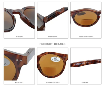 Retro Bifocal UV400 Saulesbrilles Kārta Vintage Bifocal Lasīšanas Brilles Sievietes Vīrieši Pavisam Lasījumā Saulesbrilles +1.0 līdz +3.5 DD1503
