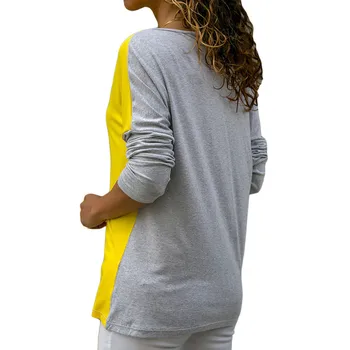 Rudens 2020. Gadam, Sievietēm Ar Garām Piedurknēm T-Krekls Modes Raibs Krāsu Bloku Krekls Kokvilnas Gadījuma Mīksti Topi, Elegantas Dāmas Birojs T-Krekls