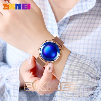 SKMEI 1640 Radošā Digitālā Skatīties uz Sievietēm, Nerūsējošā Tērauda LED Modes Vienkāršas Magnētiskā Sprādzes INS Stilīgs rokas Pulkstenis