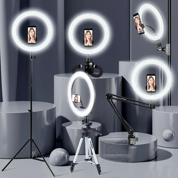 Selfie Gredzenu Gaismas Zibspuldzi gaismas led loka lampas ar mobilā tālruņa Turētāju lielu stand statīvu, lai tik Youtube tiktok tok ringlight