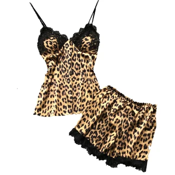 Sexy Hot Sieviešu Leopards Izdrukāt Mežģīņu Nakts Kleita Apakšveļa V Kakla Nakts Kleita Vasaras Sleepwear Spageti Siksnas Nighty Miega Valkā