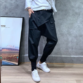 Sievietēm Melnā Baggy Zemu Kājstarpes Bikses Kabatas Kravas bikses Hip Hop Harēma Bikses Japāņu stila streetwear Draugs Joggers