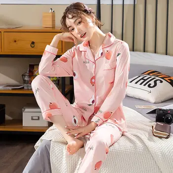 Sieviešu Pidžamas Komplekts Vienkāršu Drukātās Gudrs Sleepwear Gadījuma Homewear Sieviešu Pidžamas Sieviešu Princese, Elegants Mīksta Garām Piedurknēm Pleds