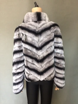 Sieviešu real rex trušu kažokādas jaka īss mētelis Šinšillu krāsa ar svītru silts ziemas 2018 classic pūkains, mīksts pūkains