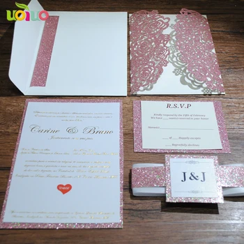 Super elegants lāzergriešanas rožu zelta spīdums papīra kāzu ielūgums kartes karstā selll personalizēt karaļa kāzas, kāzu kartes