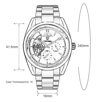 TEVISE 795a Biznesa Stila Vīriešu Dobi No Mehāniskās Rokas pulksteni Adatu Kalendāra Ūdensizturīgs Nerūsējošā Tērauda rokas Pulkstenis