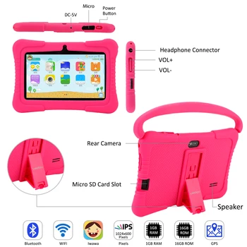 Tablet PC Bērniem Android Bērniem-Apliecinājums Ar 7inch IPS Acu Aizsardzība Ekrāns-1GB RAM, 16GB ROM