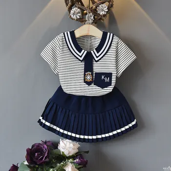 Thunderers Baby Girl Apģērbu Koledžas Stila KM Svītrains T-krekls + Svārki 2gab Apģērbu Komplekts 3-7 Gadus Vasaras Apģērbu Tērps Meitenei