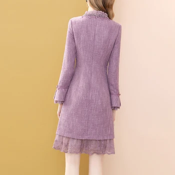 Tikai Plus Violeta Vintage-Line Kleitas Izlīdzināšanu Mežģīņu Piedurknēm Raibs Hem Salds Gadījuma Ziemas O-Veida Kakla Romatic Sieviešu Kleitas Jaunas