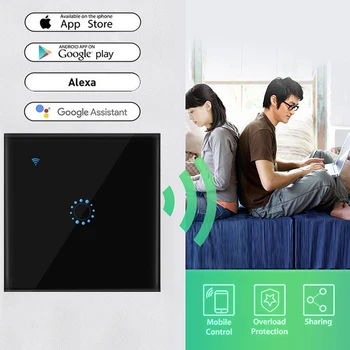 Touch Smart Switch Slēdzi Panelis Sienas Slēdzi Smart Home 90V-250V 1Gang Wifi Gaismas Slēdzi ES Standarts Darba Ar Alexa, Google Home