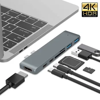USB 3.1 Tipa C Hub Ar HDMI savietojams Adapteris 4K Thunderbolt 3 USB C Mezgls Mezgls 3.0 TF SD Lasītājs Slots PD par MacBook Pro/Air