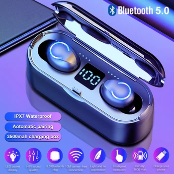 USLION F9-8 Bluetooth 5.0 LED Displejs TWS Bezvadu Bluetooth Austiņu IPX7 Ūdensizturīgs Stereo Austiņas Ar 3500mAh Power Bank