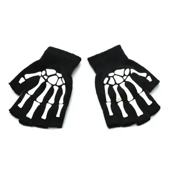 Unisex Pieaugušo Halloween Skeleta Galvaskauss Pusi Pirkstu Cimdi, kas Spīd Tumsā Fingerless Stiept trikotāžas-Adītus Ziemas Cimdi
