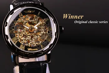 Uzvarētājs Retro Klasiskās Zelta Dial Īpašu Pilnīgi Melnas Gadījumā Bezel Vīriešiem Skatīties Top Zīmola Luksusa Dizaineru Mehāniskās Skatīties Montre Homme