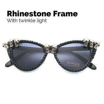 VIVIBEE Sieviešu Black Galvaskausa Rhinestone Halloween Saulesbrilles 2020. Gadam Tendence Krāšņs Kaķa Acs, Saules Brilles Dāmām Kārta Gothic Toņos